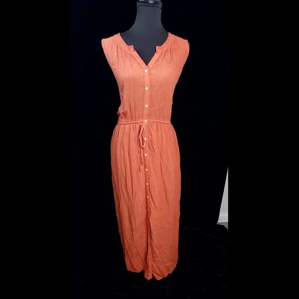 Gap Midi Button Front Crepe Orange Dress